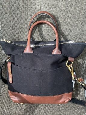 R. Riveter OTTO Black Canvas & Brown Leather Tote Bag